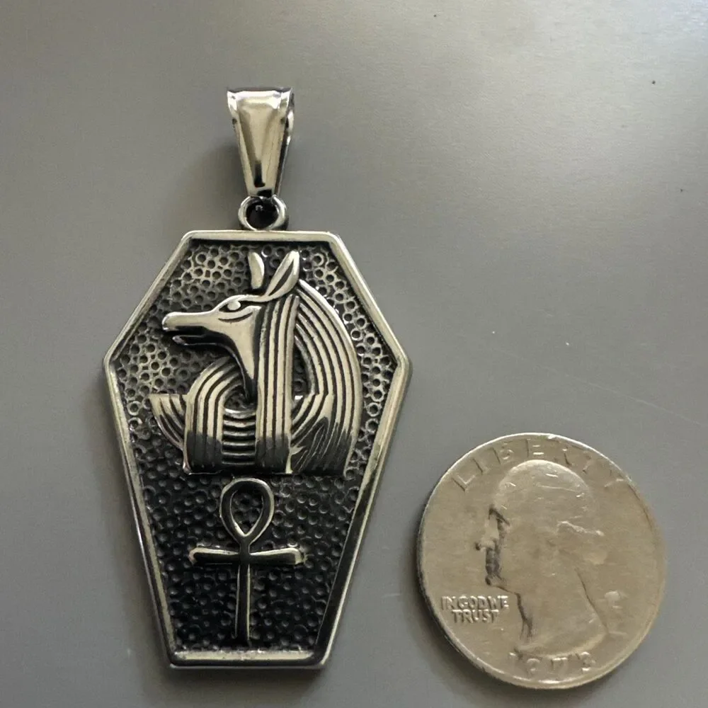 Ancient Egyptian Mythology Sarcophagus Pendant Stainless Steel 24” Chain Ankh